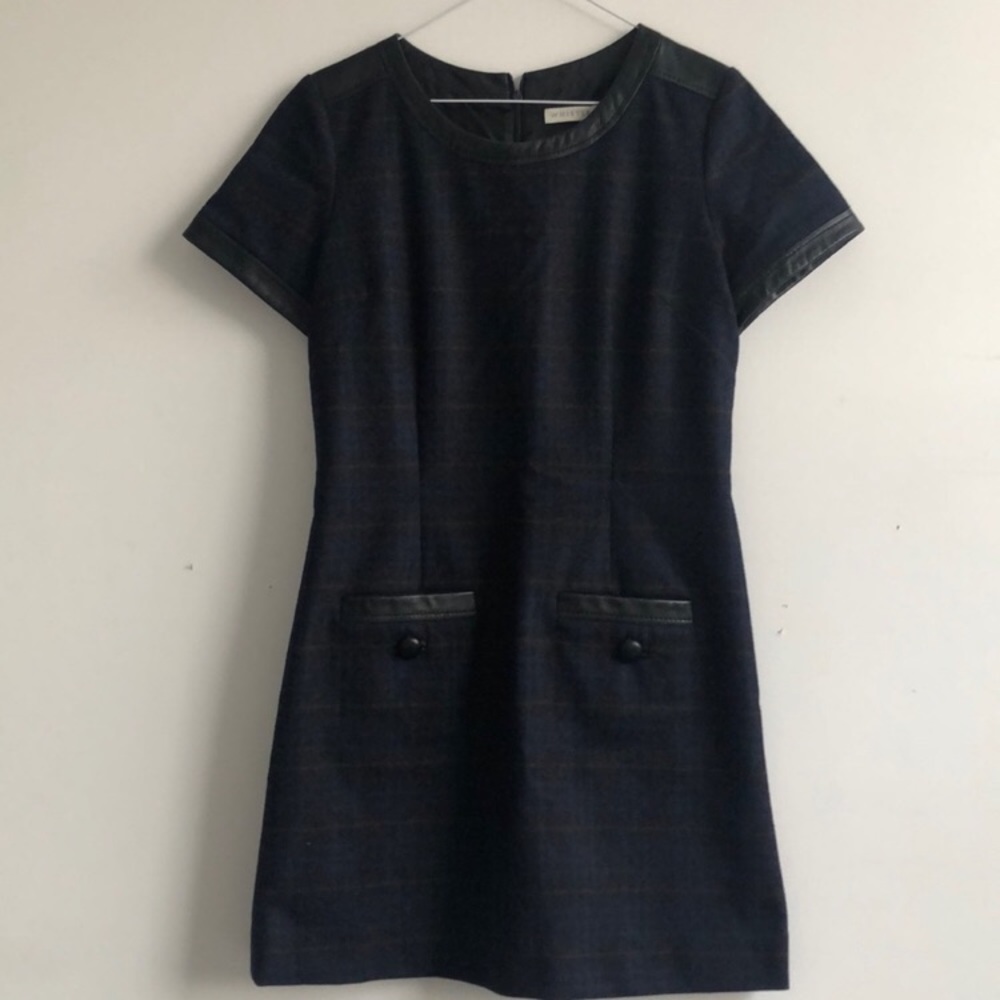 Whistles Plaid Wool and Leather Mini Dress
